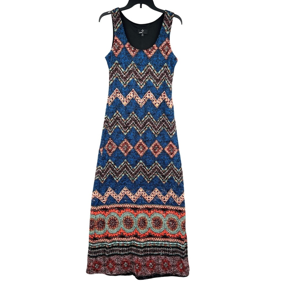 Ronni Nicole Boho Maxi Dress Size 6 Blue Lace Sleeveless Vacation‎